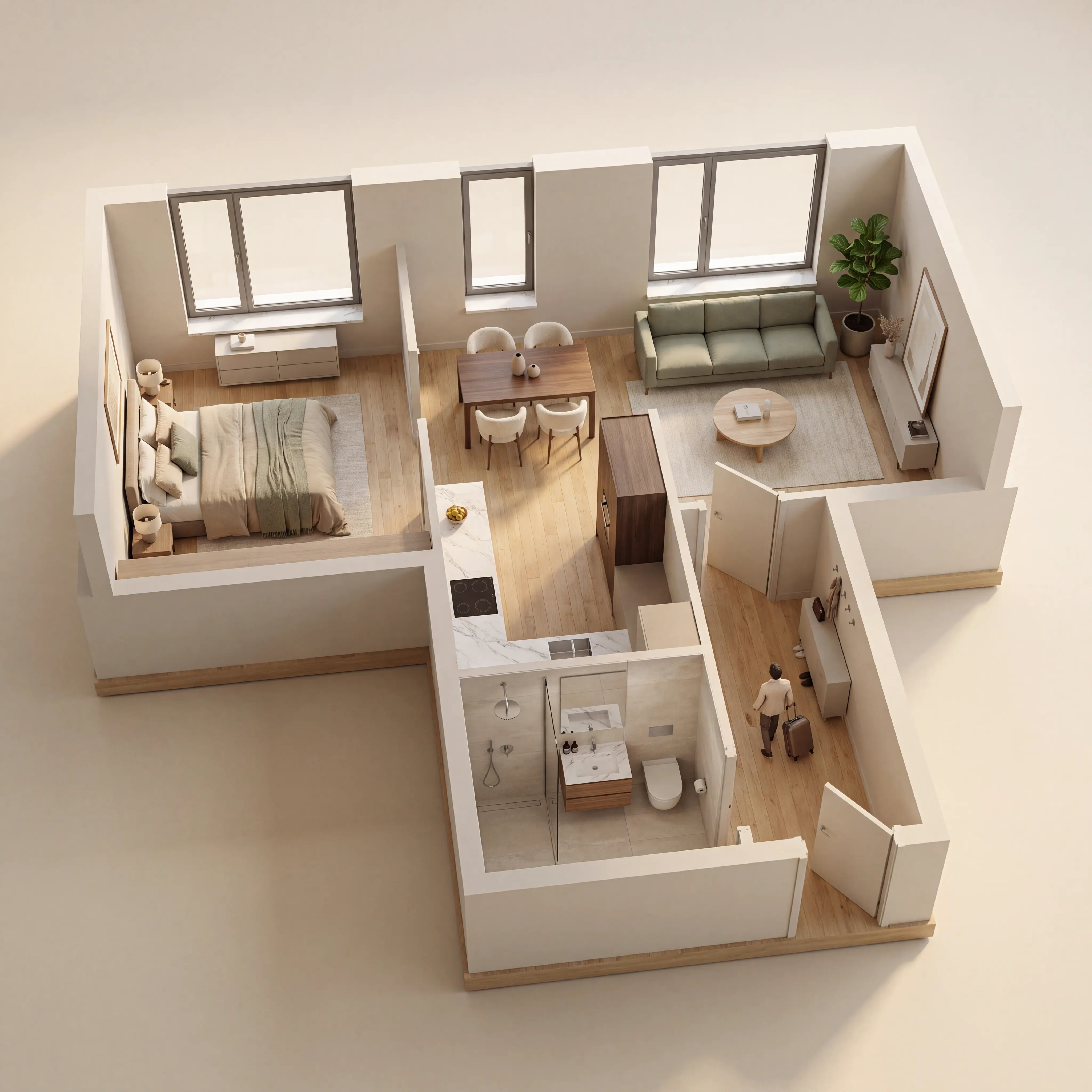 Illustrierter Grundriss des Apartments in der 2. Etage